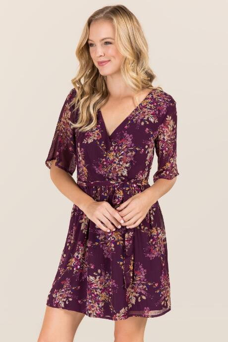 Blue Rain Alina Floral Surplus A-line Dress - Purple