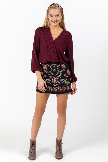 Francesca's Keller Lace Trim Blouse - Wine