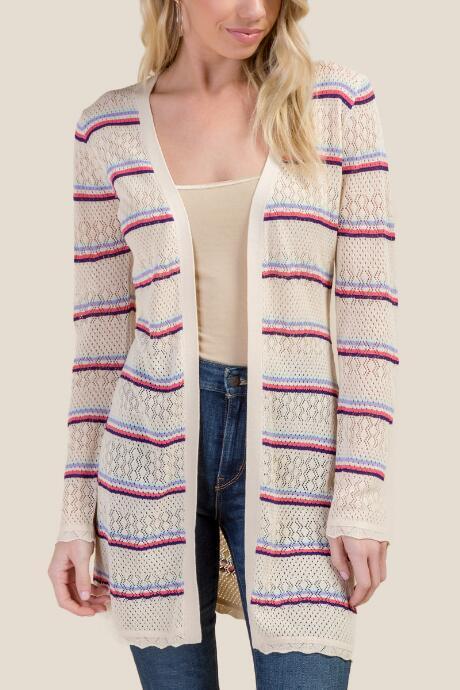 Francesca's Natasha Pointelle Cardigan - Ivory