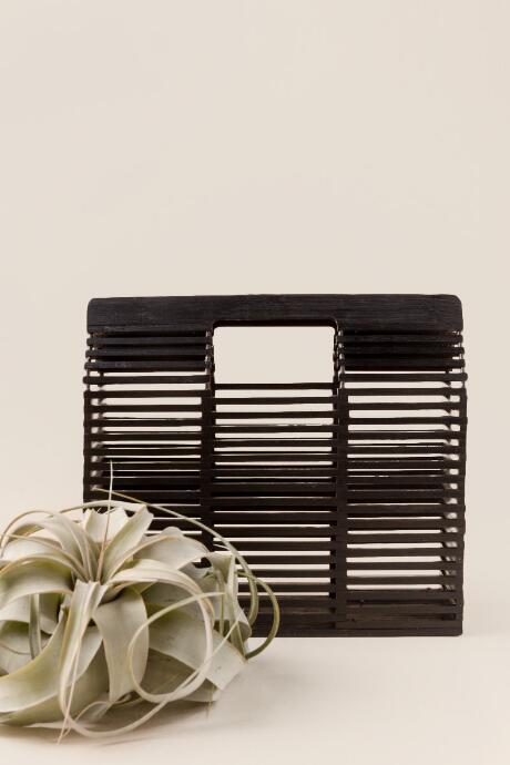 Francescas Small Tahiti Square Wooden Clutch - Black