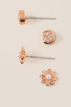 Francesca's Cate Flower Disc Stud Earring Set - Rose/gold