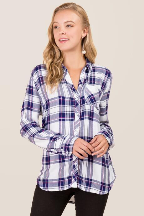 At Last Sportswear Grace Plaid Button Back Button Down - Red