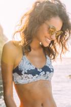 Francesca Inchess Sommer Floral Foil Swimsuit Top - Navy