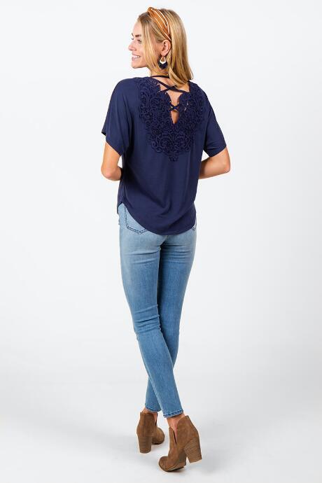 Francesca's Lareen Crochet Back Top - Navy