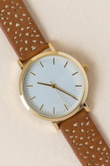 Francescas Lynn Perforated Watch - Cognac