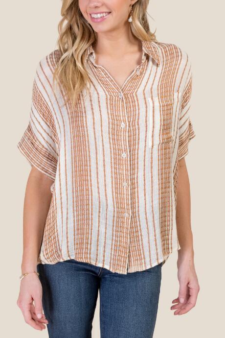 Francesca's Hailey Short Sleeve Button Down - Rust