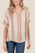 Francesca's Hailey Short Sleeve Button Down - Rust