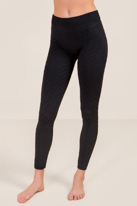 Francesca's Beth Fleece Lined Jacquard Leggings - Black