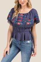 Blue Rain Mindy Cinch Waist Blouse - Navy
