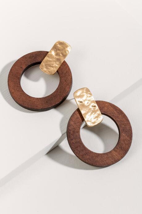 Francesca's Daniela Wood Circle Drop Earrings - Brown