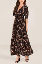 Francesca's Candace Ruched Waist Floral Maxi Dress - Black