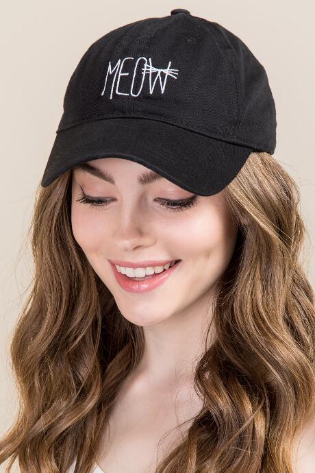 Francesca's Meow Black Denim Baseball Cap - Black