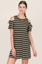 Alya Londyn Striped Cold Shoulder Dress - Dark Olive