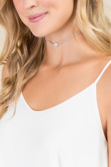 Francesca's Scarlett Druzy Suede Choker - Nude