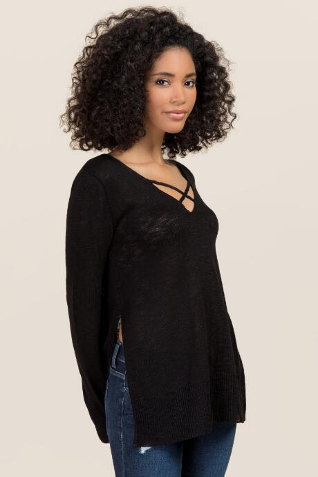Mi Ami Cassia Lattice Tunic Sweater - Black