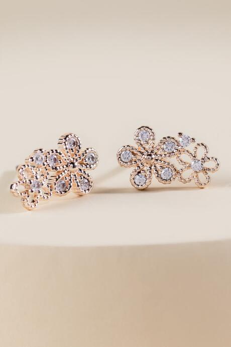 Francesca's Sydney Cz Flower Stud Earrings - Rose/gold