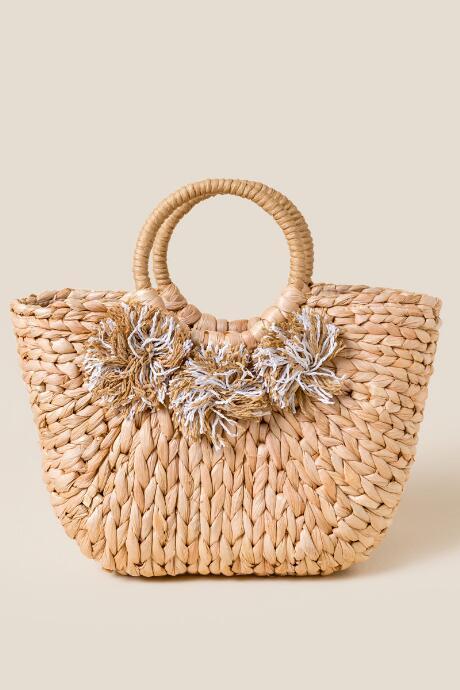 Francesca's Joan Wicker Pom Tote - Natural