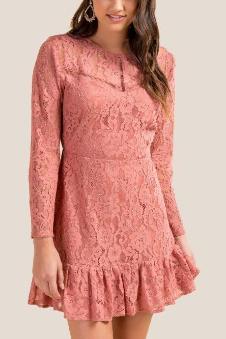 Francesca's Jessica Lace Ruffle Skater Dress - Rose