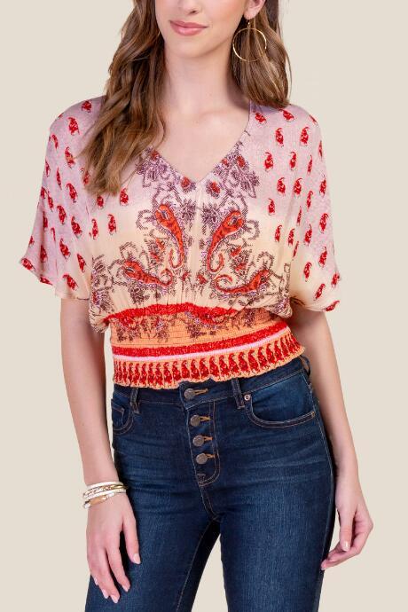 Francesca's Serena Smocked Waist Blouse - Rust