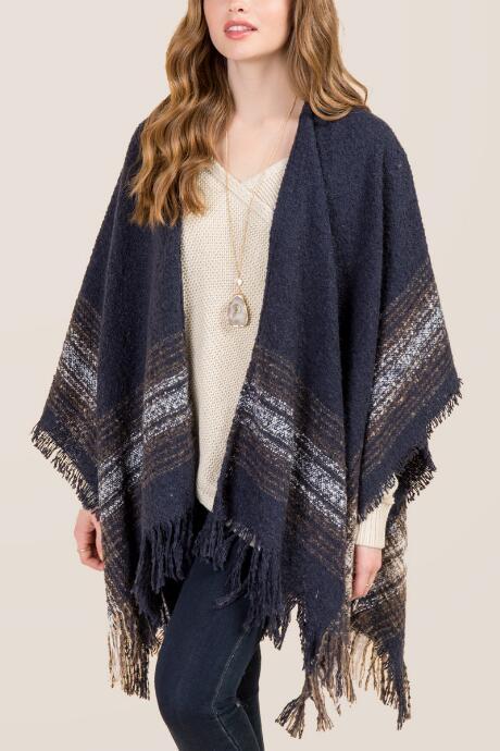 Francesca Inchess Lola Stripe Ruana - Navy