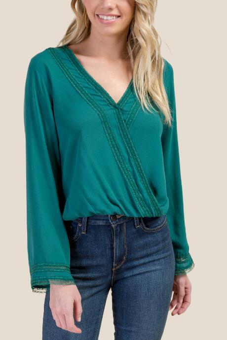Francesca's Carly Lace Trim Blouse - Forest