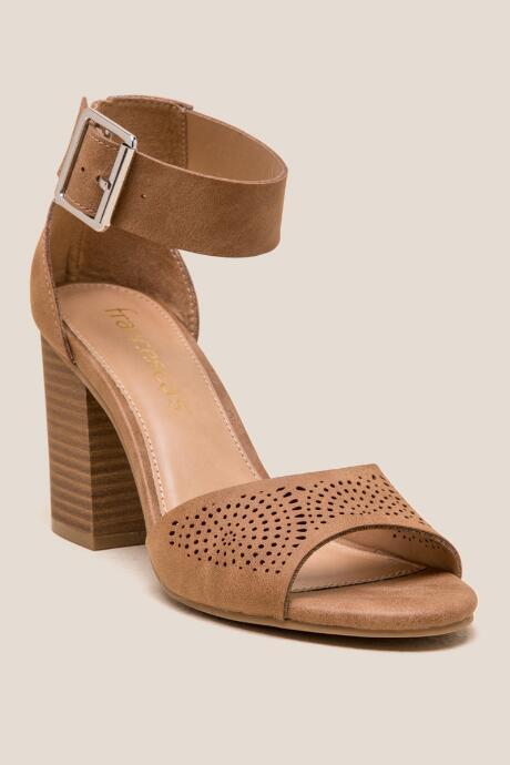 Francesca's Beal Laser Cut Ankle Strap Block Heel - Tan