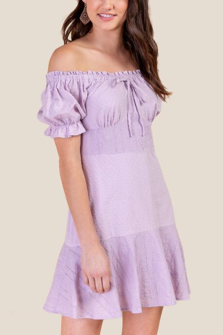 Francesca's Macy Off The Shoulder Eyelet Dress - Lavender