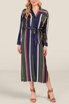 Francesca's Delia Striped Shirt Dress - Navy