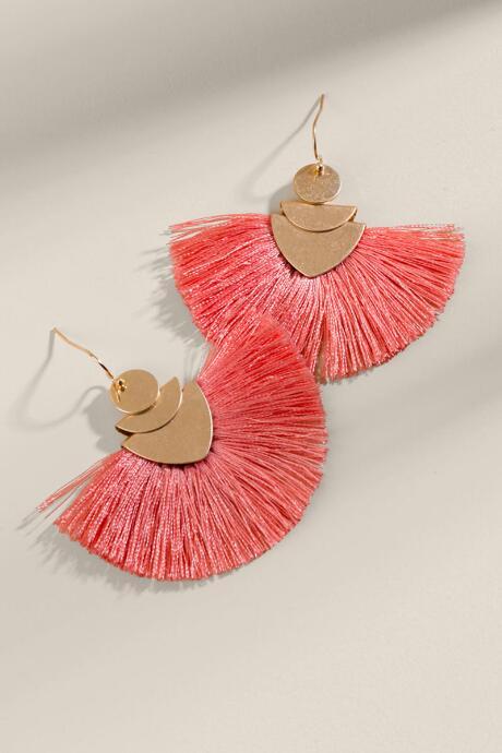 Francesca's Isabela Tasseled Shapes Drop Earrings - Coral