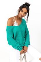 Francesca's Cleo Twist Back Sweater - Emerald