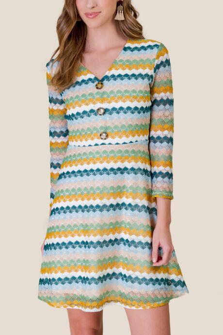 Francesca's Rowan Button Zig Zag Dress - Moss