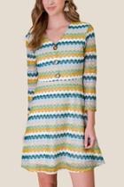 Francesca's Rowan Button Zig Zag Dress - Moss
