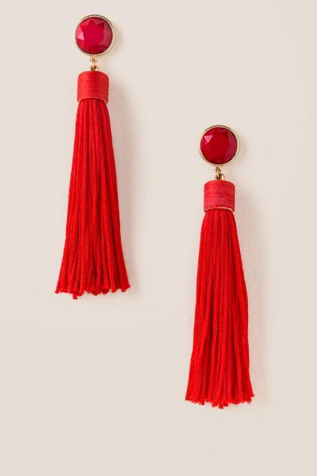 Francesca Inchess Selma Tassel Statement Earrings - Red