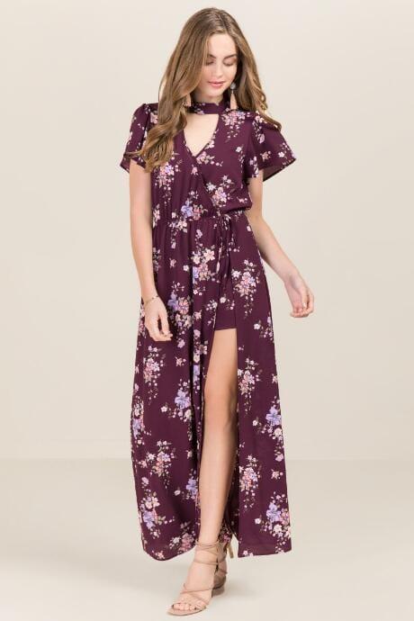 Francesca Inchess Hera Gigi Floral Maxi Wrap Romper - Purple