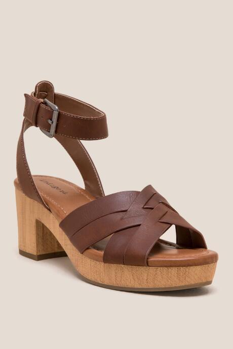 Francesca Inchess Irdarsel Woven Strap Block Heel - Brown