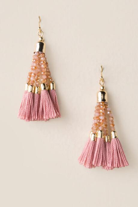 Francesca's Darby Beaded Tassel Earrings - Blush