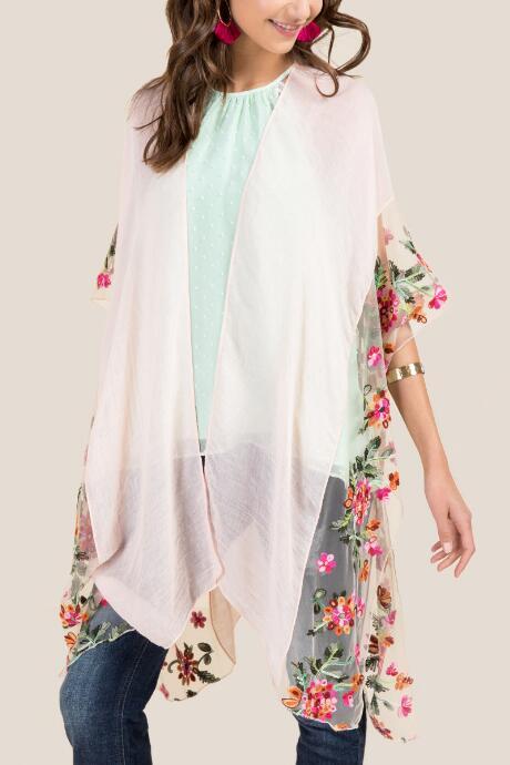 Francescas Tenille Sheer Floral Ruana - Blush