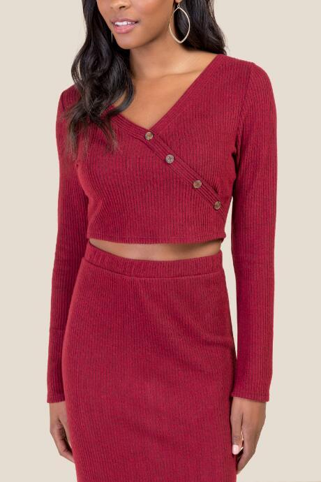 Francesca Inchess Emilia Button Front Crop Top - Maroon
