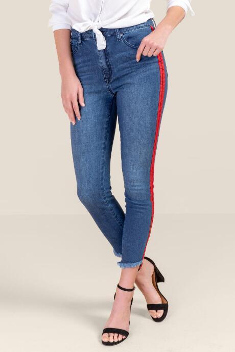 Francesca's Melody Mid Rise Side Stripe Jeans - Medium Wash