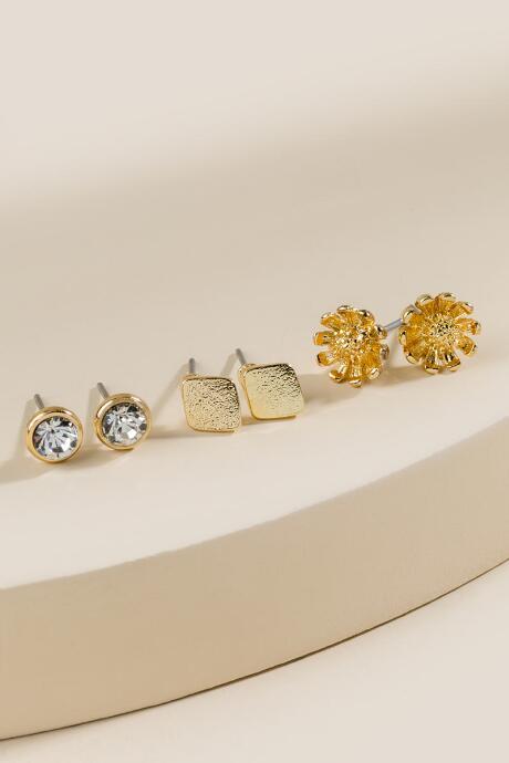 Francesca's Amya Metal Stud Earring Set - Gold