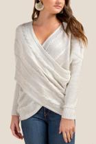 Francesca's Marley Wrap Cable Knit Sweater - Taupe
