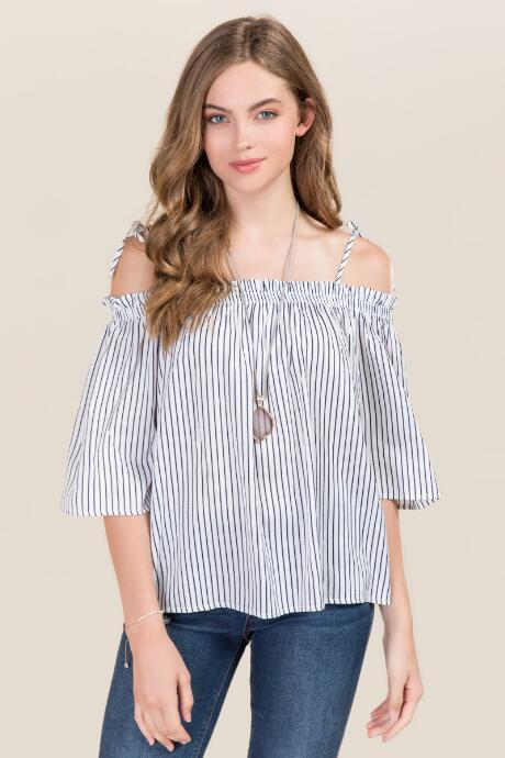 Blue Rain Cora Striped Tie Cold Shoulder Top - Ivory