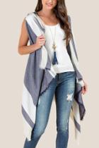 Francesca's Monroe Plaid Hooded Vest - Navy