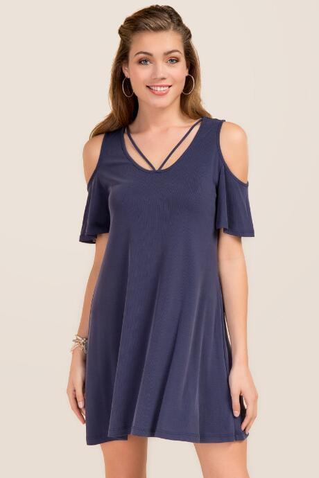 Alya Kaitlyn Cold Shoulder Cupro Dress - Navy