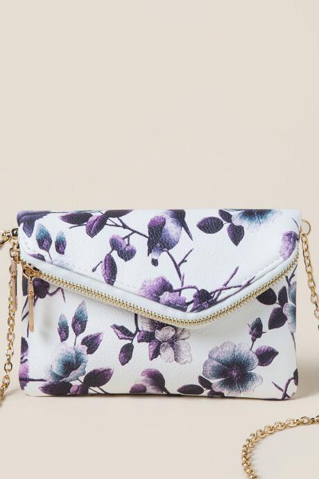Francesca's Lily Hummingbird Clutch Crossbody - White