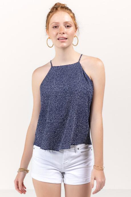 Francesca's Roxie Polka Dot Tank Top - Navy