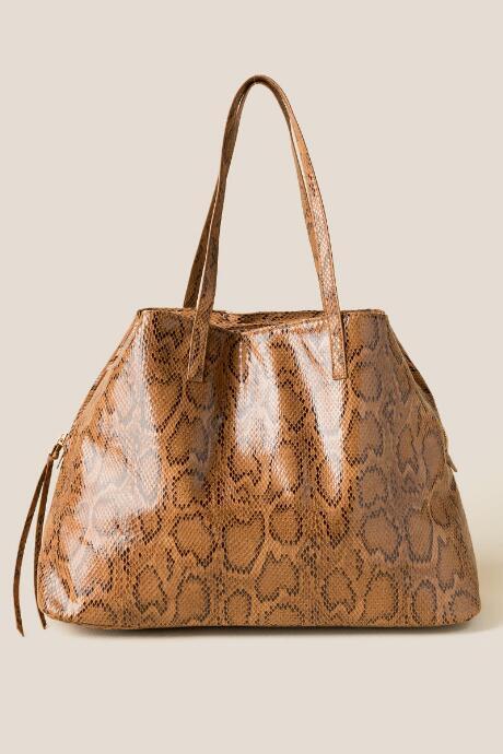 Francesca's Kaydence Faux Snake Weekender Tote - Brown