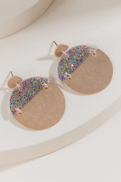Francesca's Kaylin Glitter Circle Drop Earrings - Multi