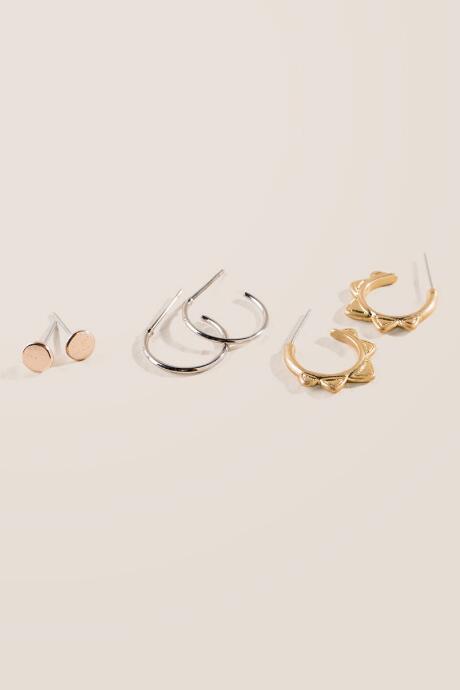 Francesca's Carson Mixed Metal Earring Set - Mixed Plating