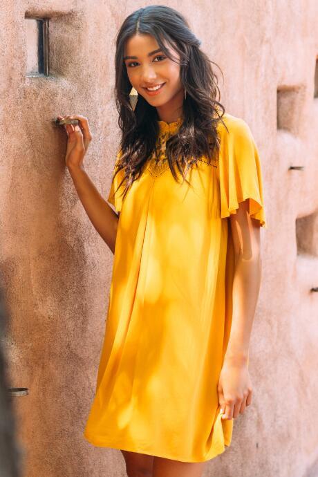 Francesca Inchess Yvonne Embroidered Shift Dress - Marigold